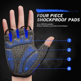 HTZPLOO Bike Gloves - Cycling Gloves with Anti-Slip Pad, Light Weight, Nice Fit, Half Finger (Blue, Medium)
