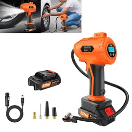 Bowoshen Tire Inflator Portable Air Compressor,Portable Tire Inflator for Car,Cordless Car Tire Pump,Rechargeable Battery Powered Air Compressor with Digital Pressure Gauge&12V DC Adapter,Orange