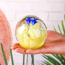 FZBHRO Decorative Crystal Ball Figurines Coral Fish Paperweight Blown Glass Decor Sea Art Ocean Lovers Gift Yellow 3.15"