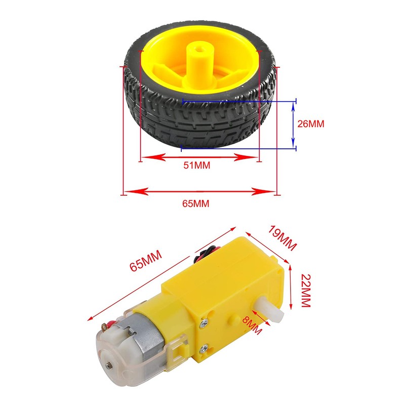 ShangHJ 4 Sets DC Gearbox Motor TT Motor 200RPM Tire