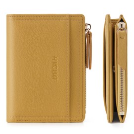 HKCLUF Small Wallet for Women, PU Leather with Multiple Card Slots, Wallet for Women, Slim Credit Card Holder, Bifold Compact Purse with Zip, A7-yellow, Modern