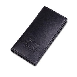 Men's Bifold Leather Breast Pocket Card Holder Checkbook Purse Suit Long Wallet - Color: Black