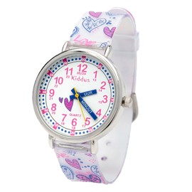 Kiddus Children's Learning Watch Analogue wristwatch with time telling exercises, Japanese quartz mechanism, easy to read, very easy to learn to tell the time Kiddus Dutch Hearts KI10326 Wrist Watch