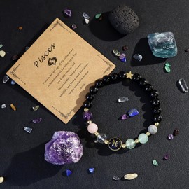 GolbalJew GolbalJew Pisces Zodiac Bracelets Healing Crystal 12 Constellations Protection Stone Beads Bracelet for Women Birthday Zodiac Gifts Horoscope Spiritual Jewelry