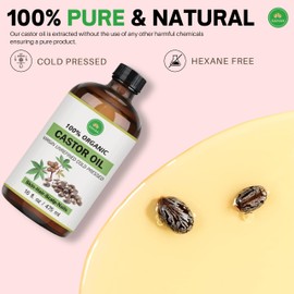 Organic Castor Oil-Cold Pressed for Hair Growth Hexane-Free Extra Virgin for Skin Castor Oil Pack Stimulates Lashes & Eyebrows 100% Pure - 16oz Glass Bottle