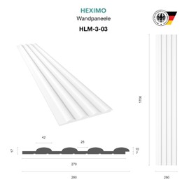 HEXIMO Slat Wall (0.46 m²) Made of XPS - Slats Wall Panels Slat Cladding Acoustic Panels White (1 Panel, HLM-3-03 White) for Painting Living Room Polystyrene