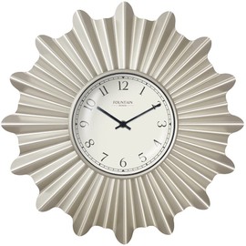 FOUNTAIN DESIGNS 18" Starburst Wall Clock, Silent no Ticking, Metal Clock, Modern Style, Morning Silver Color (Wall Decoration Timepiece)