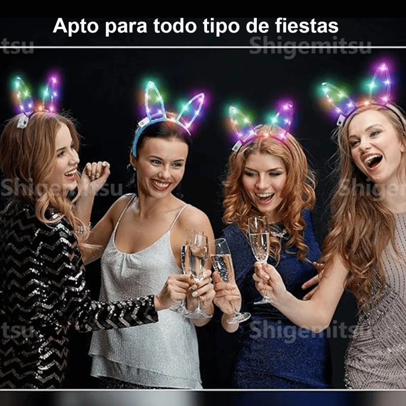 12 Tiaras Diademas Luz Neon Tocado Luminosa Orejas Fiestas