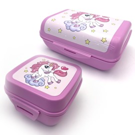 Fackelmann Set 2 Lunch Box Contenitori Alimentari per Bambine con Chiusura a Clip | Portapranzo in Plastica BPA-Free con Design a Tema Unicorno | Lavabile in Lavastoviglie e Sicuro per gli Alimenti