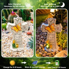 Jarrones de cementerio solar para tumba de 9 pulgadas de resina con orificio de drenaje y luz solar cruciforme que dan decoraciones para cementerio, lápida de tumba Día de los Muertos, regalos