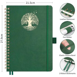 RETTACY Bullet Dotted Journal - A4 Notebook Hardcover Leather Journal,Dot Grid Notebook 110 Pages for Writing,Hardcover Leather Sketch Book, with Bookmark,Journal Stencils, Inner Pocket - DarkGreen