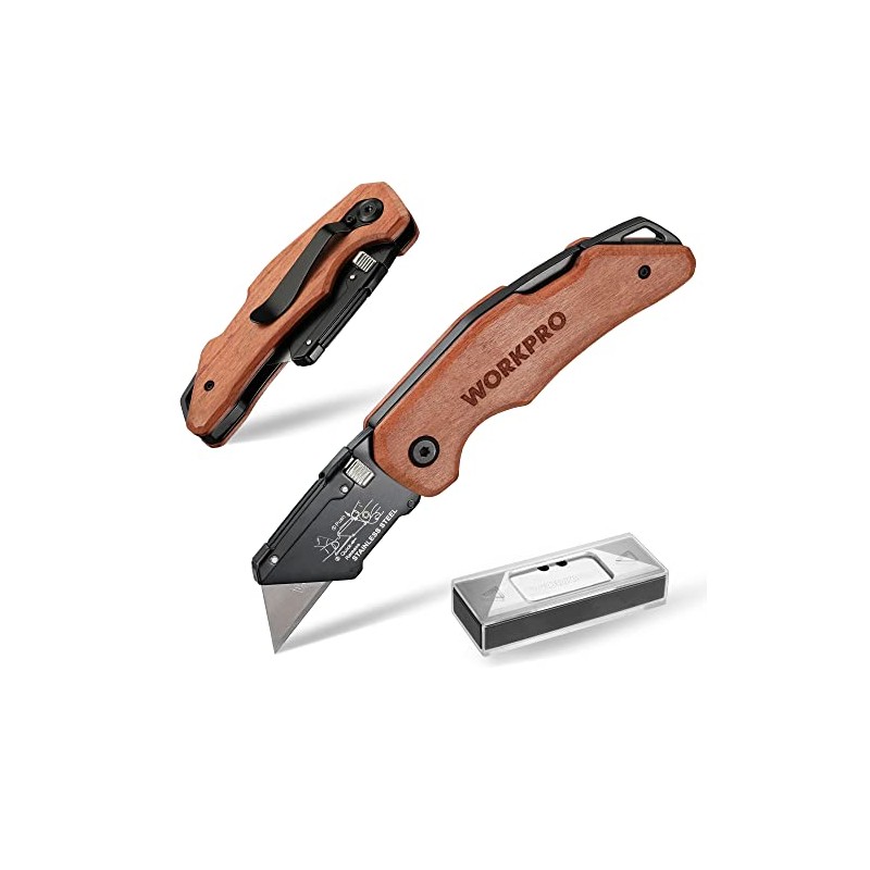 WORKPRO Folding Utility Knife with Stainless Steel Head, Quick-change Blade