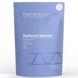 Mandelbloom MANDELBLOOM Hyaluron-Booster ? Hyalurons?ure Kapseln ? mit Vitamtin C, B12, Selen und Zink ? Hochdosiert 500mg Hyaluron ? 180 Stck 3 Monate ? 800 kDa ? Laborgeprft ? Vegan ? Made in Germany