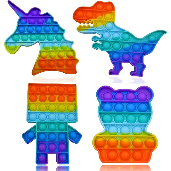 Ranzah Pop Bubble Fidget Toys 4pc Set -Unicorn, Robot, Dinosaur