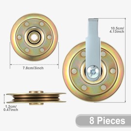 8 Pieces Heavy Duty Garage Door Pulley Kits 3 Inch Garage Door Parts 3/8 Garage Door Track Kit Included 8 Golden Garage Sheave Pulleys, 8 Silver Clevis Forks, 8 Bolts and Nuts Set