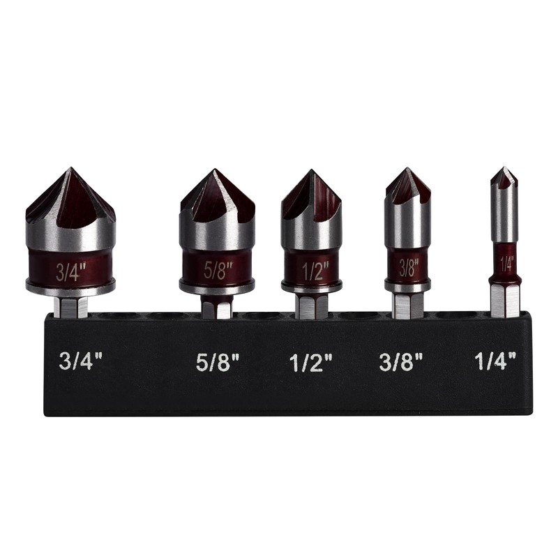 5 Pcs Countersink Drill Bits Set,High Carbon Chromium Steel Counter