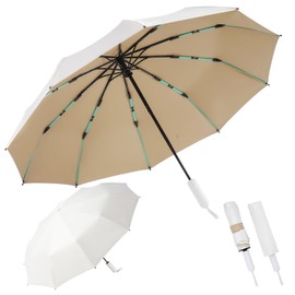 leznazik Folding Umbrella Anti-UV Compact Durable Folding Umbrella Auto Open Close Windproof Travel Umbrella Premium Grip Fits Backpack (Moonlight White)