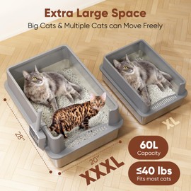 Extra Large Stainless Steel Litter Box with Lid, XXXL XXL Metal Litter Box for Big Cats & Kitty, 28”L x 20”W x 12”H Enclosed Cat Litter Boxes, Never Absorbs Odors, Anti-Urine Leakage, Easy Cleaning