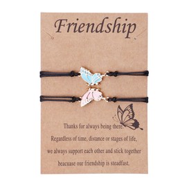 Friendship Bracelet for Girls - Best Friend Bracelet Friendship Gifts for 2 Girls, Butterfly Friendship Bracelets Gifts for Women | Bff Friendship Bracelets Birthday Christmas, Pink Blue Black Rope
