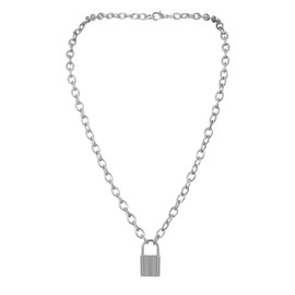 Mingjun Padlock Pendant Necklace, Simple Chain for Women and Girls, Gift Idea, Alloy, Silver