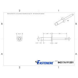 Steel Pop Rivets 3/16" x 1/2" Flat Countersunk Head Blind 6-8 Gap .376" - .500" Quantity 50 by Fastenere