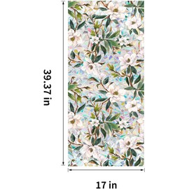 Stained Glass Window Cling,Rainbow Tinted Window Film Sun Blocking,Floral Window Privacy Faux Stained Glass Stickers, Magnolia Flower Stained Glass Window Decal for Home (A, 17" W x 39.37" L)