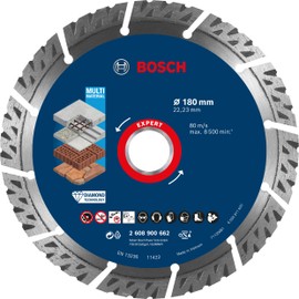 Bosch 1 x Expert MultiMaterial Diamond Cutting Discs (for Concrete, Reinforced Concrete, Diameter 180 mm, Professional Accessories Large Angle Grinder)