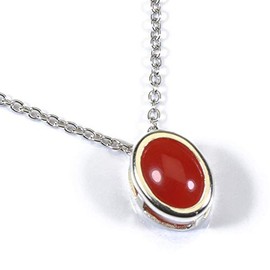 Japanese Red Coral Single Grain Necklace Pendant Silver Unstained SANSUI, Silver, Coral