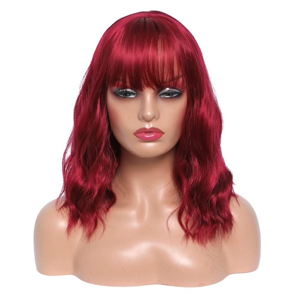 YADIRF Short Wavy Wig with Bangs Curly Wavy Bob Wigs