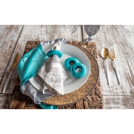 La Sol Imports Napkin Rings Rustic Hand Woven Set of Colorful Ring Holder Coastal Tropical Beachy Napping Rings for Thanksgiving Xmas Wedding Everyday Dinning Table Parties (6X, Turquoise)