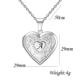 KunBead Heart Picture Locket Pendant Necklace Letter A Initial Photo Locket Necklaces for Picture