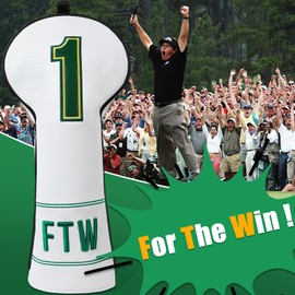 Golf Club Head Covers 3D Embroidery, Fairway Wood Hybrid Headcover with Rotatable Digital Tag White (for Driver)