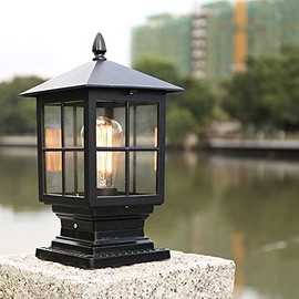 CraftThink LED Post Light Outdoor, Metal Glass Post Lantern Vintage Style LED Exterior Lighting Fixture for Garden Yard Post Pole Pillar Mount Landscape, in Black