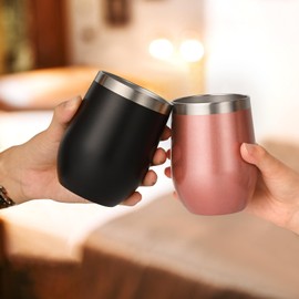 Livole Stainless Steel Tumbler, Vacuum Insulated, Cold Insulated, Thermal, Double Wall Construction, Lid Included, No Spills, Straw Included, 11.8 fl oz (350 ml), Set of 2, Pair Tumblers, Couples,