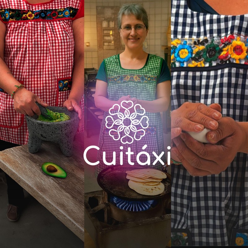 Cuitáxi Traditional Mexican apron for women with pockets beautiful flower