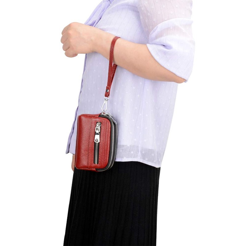 ALLITIC Women Coin Purse Genuine Leather Small Triple Zipper Coin