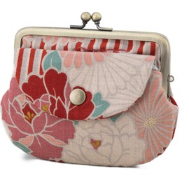 Vintage Floral Kiss Lock Coin Change Wallet Purses (Retro Flower - Red) / Made in Japan Pouch for Women