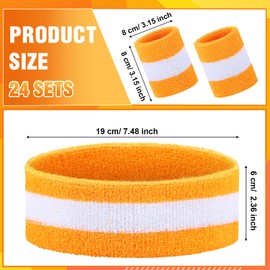 72 Pcs Bulk Striped Sweatband Set Include 24 Pcs Sweat Absorbing Striped Headbands and 48 Pcs Sweatbands Wristbands Cotton Athletic Sweat Bands for Men Women Gym Sports Workout (White, Yellow)