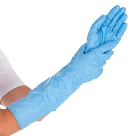 FRANZ MENSCH Hygostar Extra Safe Superlong Nitrile Gloves, Powder-Free, Pack, Blue, 10/XL, L: 40 cm
