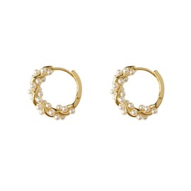 K.L.Y Women's Hoop Earrings, Popular, Pearl, 18K Gold RGP, Hypoallergenic, Small Pearl, 18K Gold, Popular Earrings, Anniversary, Gift Packaging, Created Pearl