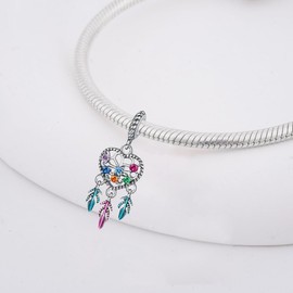Lakese 925 Sterling Silver Charms for Women Bracelet Necklace Pendants with 5A Cubic Zirconia,Colored Zircon Dream Catcher Charm Christmas Anniversary,Jewelry Gift for Women Friends Family