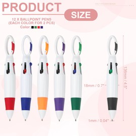 PATIKIL 4 Colors Retractable Ballpoint Pens, 12Pcs 1.0mm Ballpoint Pen with Buckle Clip Keychain for Office Supplies Children Gift, Multicolor