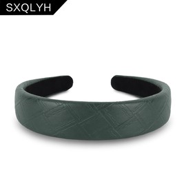 SXQLYH Women's Headband Wide Hair Band, Soft PU Leather, Padded Headbands, Retro Style Hair Band, Fashionable Comfortable Headbands for Women and Girls, Birthday Gift (Green)