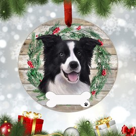 Border Collie Ornament - E&S Pets - DIY Personalizable - Dog Gifts - Ceramic Round Ornament with Glazed Finish - X-mas Decoration - Christmas Ornaments Craft Gifts - Ornaments for Pet Lovers