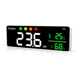 3-in-1 Decibel Meter Wall Hanging Sound Level Meter,11 Inch Classroom Noise Meter 30-130dB Range LED Display Noise Temperature Humidity Meter with Alarm Icons Indicator for Home,Studio,Factory