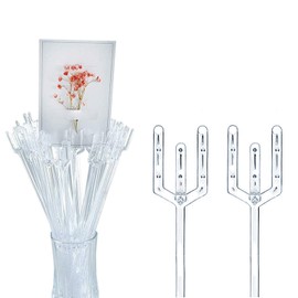(12inch) - BEADNOVA Floral Card Holder Picks 50pcs 30cm Flower Pick Plastic Floral Pick Holder for Card Photos Wedding Birthday Party Decoration (Fork Shape Head)
