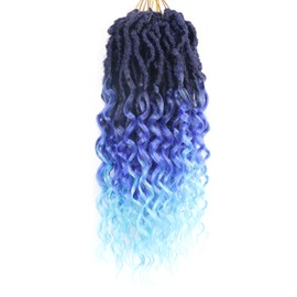 Faux Locs Crochet Hair 14 Inches With Curly Ends Goddess Locs Crochet Braids Pre Looped Deep Wave Crochet Hair for Black Women Hair Extensions(14 Inch/Pack of 8, 1B/Dark blue/light blue)
