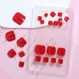 Red Press on Full Cover Toenails - Artificial Tips for Acrylic Nails - Glossy Fake Toe Nails for Daily Wear - Simple Press ons for Women - 24 Pcs