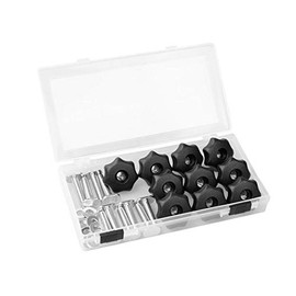 POWERTEC 71481 T-Track Knob Kit w/ 7 Star Threaded 1/4-20 Knobs, T-Bolts and Washers for Woodworking Jigs and Fixtures – 10 Pack