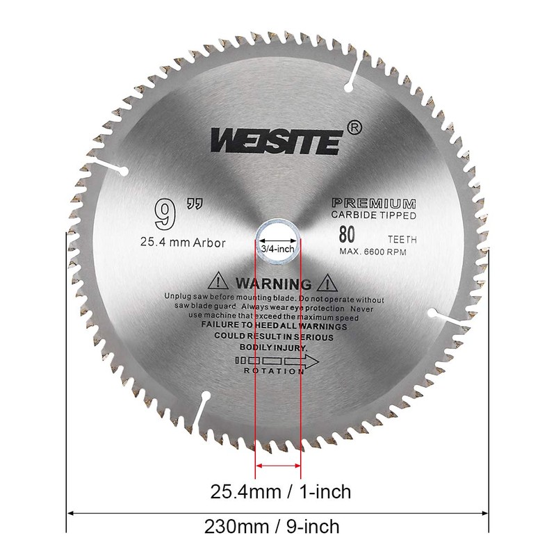 uxcell 9" Circular Saw Blade, 80T 3/4" Arbor, Wood Tungsten